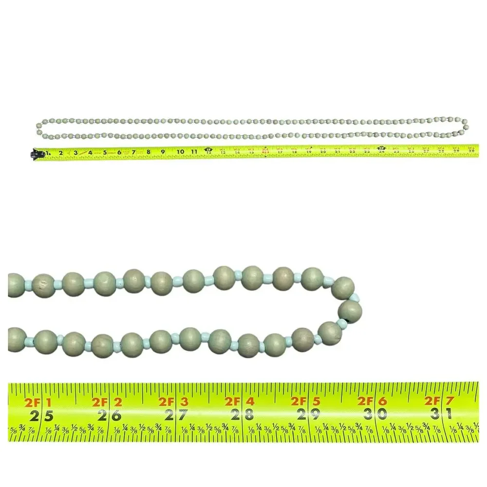 Rustic Light Wood Bead Strand Necklace Teal Green-Blue Farmhouse Cottage